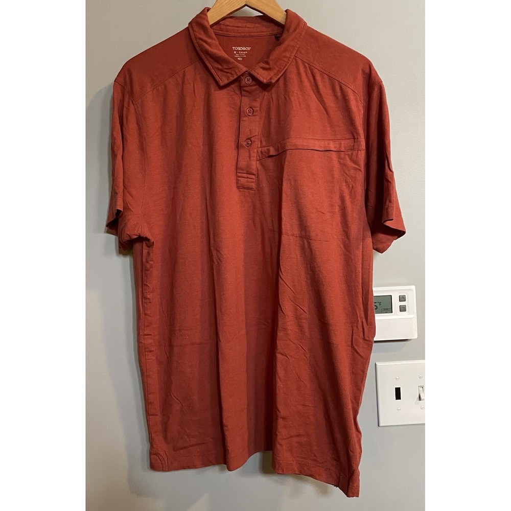 Toad & Co Shirt Polo Short Sleeve Zipper Pocket Organic‎ Cotton Outdoors XL
